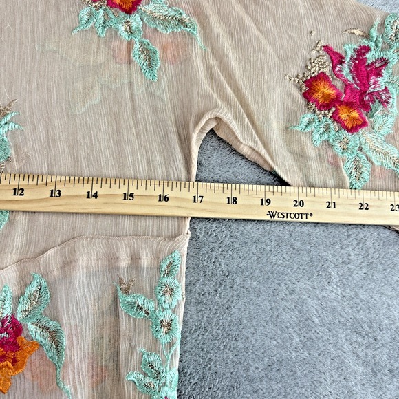 Soft Surroundings XS Mariella Silk Sheer Overlay Embroidery Floral Top Cottage - Picture 6 of 13